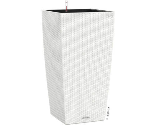 LECHUZA All-in-One Set Plantenbak Cottage Cubico Kunststof wit 40x40x75 cm Hoge, witte plantenbak met irrigatiesysteem