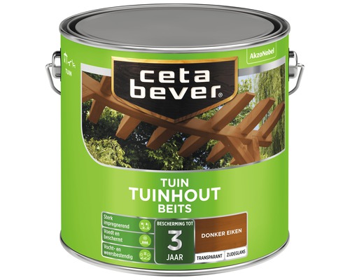 CETABEVER Tuinhoutbeits transparant zijdeglans donker eiken 2,5 l CetaBever Tuinhout beits blik voor buiten, donker eiken