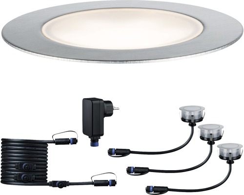 PAULMANN Plug & Shine grondinbouwspot Floor Eco IP67 24V zilver (basisset) Inbouwspotset met transformator, kabel en drie lampen