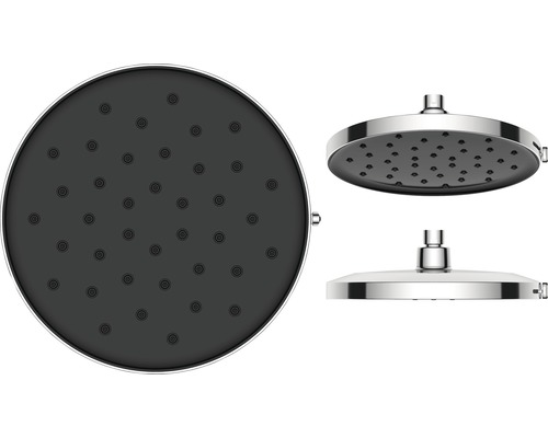 Ronde hoofddouche van metaal in meerdere aanzichten