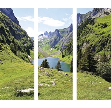 Drieluik van een berglandschap met meer