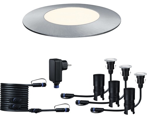 PAULMANN Plug & Shine grondinbouwspot Floor Mini IP67 24V zilver (basisset) Buitenlampenset met grondspots, transformator en kabel