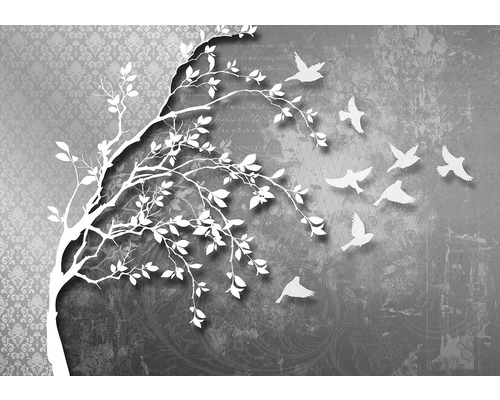 Fotobehang papier Boom en vogels 254x184 cm