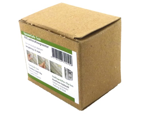 SpouwSafe 5 cm RVS achterafvoegrooster in een bruine verpakking