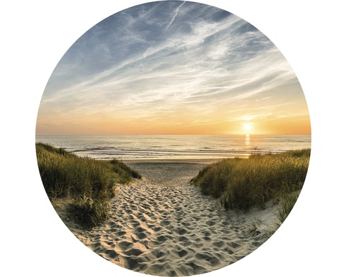 PURE LIVING Schilderij glas Beachwalk II ø 50 cm Een pad door zandduinen naar het strand bij zonsondergang