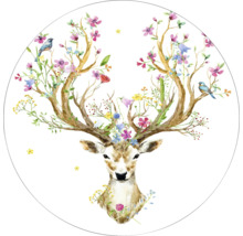 Decoratieve illustratie van een hert met een bloemrijk gewei