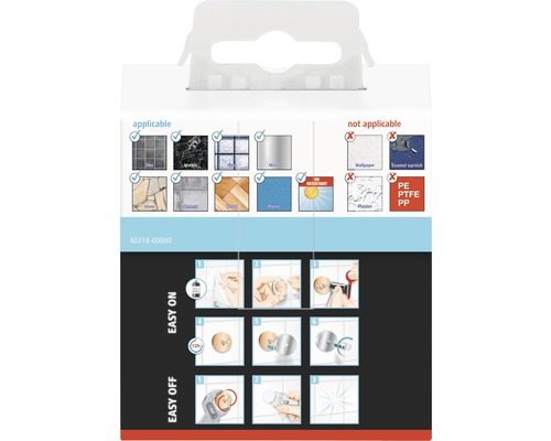 Informatie over de toepasbaarheid van het product op verschillende oppervlakken en de eenvoudige bevestiging en verwijdering