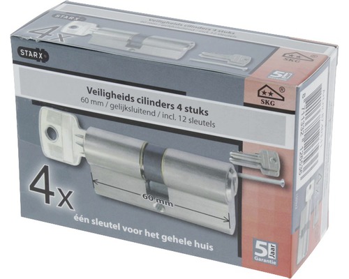 Starx veiligheidscilinders vier stuks, 60 millimeter, inclusief twaalf sleutels