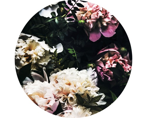 PURE LIVING Schilderij glas Baroque Peonies ø 50 cm Cirkelvormige afbeelding van pioenrozen met bladeren