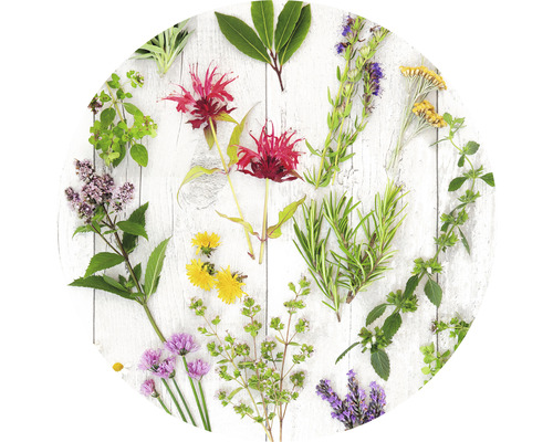 PURE LIVING Schilderij glas Herbs & Flowers ø 20 cm