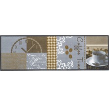 Tapijt met koffiehuismotieven en klok