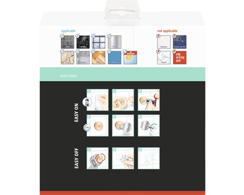Informatie over de toepasbaarheid van zelfklevende haken op verschillende oppervlakken en montage-instructies