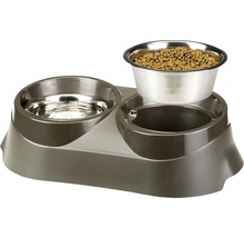 FERPLAST Voerbakhouder, Duo Feed 01 kunststof bruin met 2 RVS bakken a 1 ltr-thumb-2 FERPLAST Voerbakhouder, Duo Feed 01 kunststof bruin met 2 RVS bakken a 1 ltr-thumb-2