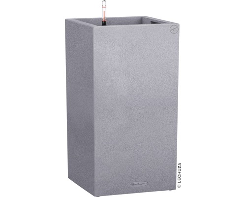 LECHUZA All-in-One Set Plantenbak Stone Canto Kunststof grijs 40x40x76 cm Grijze plantenbak met irrigatiesysteem