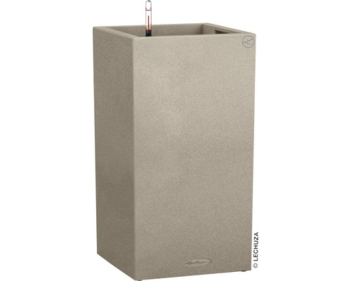 LECHUZA All-in-One Set Plantenbak Stone Canto Kunststof beige 40x40x76 cm Rechthoekige Lechuza plantenbak met bewateringssysteem