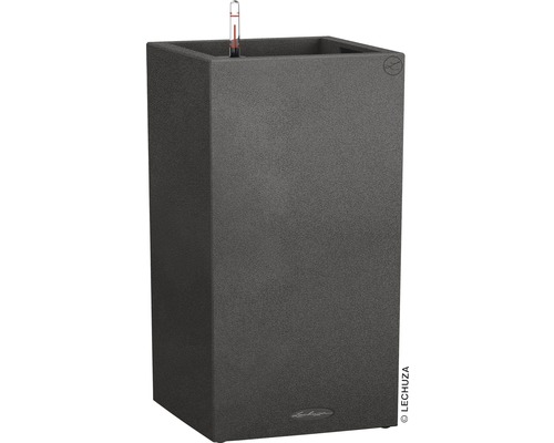 LECHUZA All-in-One Set Plantenbak Stone Canto Kunststof zwart 40x40x76 cm Hoge antracietkleurige plantenbak met waterniveau-indicator