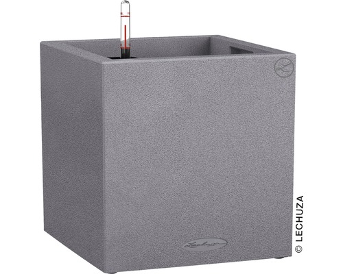 LECHUZA All-in-One Set Plantenbak Stone Canto Kunststof grijs 40x40x41 cm Vierkante plantenbak met waterniveau-indicator