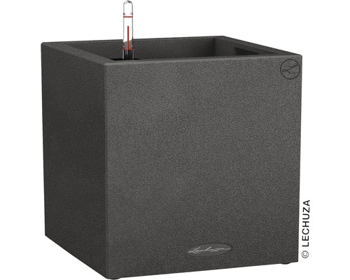LECHUZA All-in-One Set Plantenbak Stone Canto Kunststof zwart 40x40x41 cm Vierkante plantenbak met waterniveau-indicator
