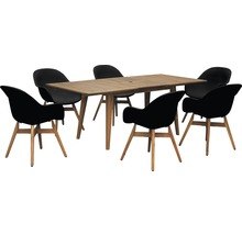 Tuin tafel met zes stoelen van hout en kunststof