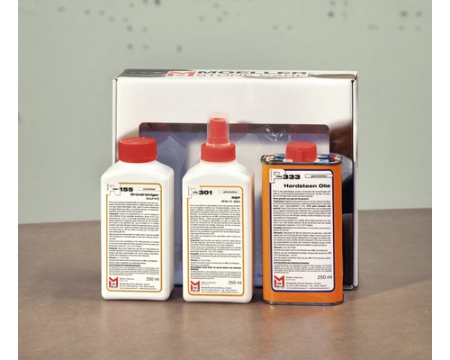 Möller Steinpflege set met basisreiniger, vlekverwijderaar en hardsteenolie