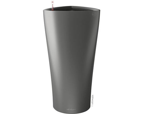 LECHUZA All-in-One Set Bloempot Premium Delta Kunststof antraciet Ø 30 cm H 56 cm Hoge, grijze plantenbak voor binnen en buiten