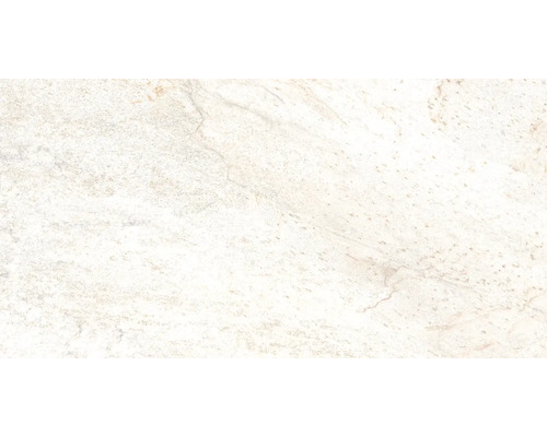 Wand- en Vloertegel Quarzite blanco 32x62,5 cm Detailopname van een lichte vloertegel met steenmotief