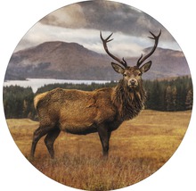 Decoratieve ronde afbeelding met een hert voor een berglandschap