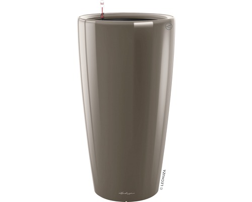 LECHUZA All-in-One Set Bloempot Premium Rondo Kunststof bruin Ø 40 cm H 75 cm Hoge plantenbak voor binnen en buiten met waterniveau-indicator