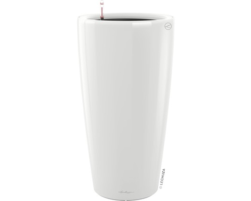 LECHUZA All-in-One Set Bloempot Premium Rondo Kunststof wit Ø 33 cm H 56 cm Hoge, cilindervormige plantenpot van kunststof
