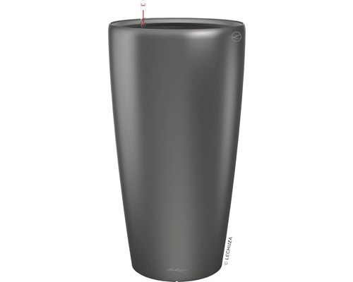 LECHUZA All-in-One Set Bloempot Premium Rondo Kunststof antraciet Ø 33 cm H 56 cm Hoge plantenbak met waterniveau-indicator