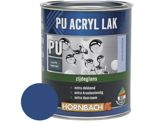 HORNBACH PU Acryl lak zijdeglans gentiaanblauw 750 ml Blik PU acryllak met kleurvoorbeeld en Hornbach logo
