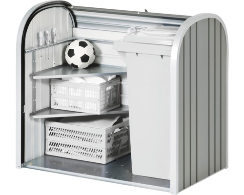 Afvalbakombouw met planken, kratten en voetbal