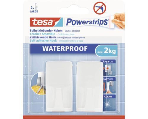 TESA Powerstrips Waterproof zelfklevende haak rechthoek wit 2 stuks