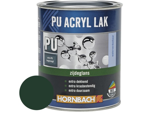 HORNBACH PU Acryl lak zijdeglans mosgroen 750 ml PU Acryllak blik met kleurvoorbeeld en Hornbach logo