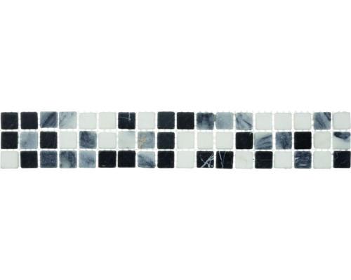 Listello MC4 natuursteen antraciet 4,8x30,5 cm Glazen mozaïektegels, vierkant, zwart en wit