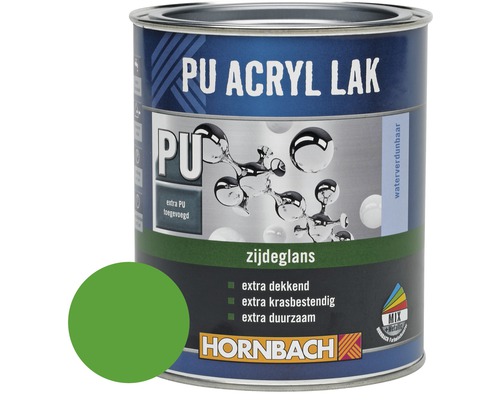 HORNBACH PU Acryl lak zijdeglans groen 750 ml PU acryllak blik met kleurvoorbeeld en Hornbach logo