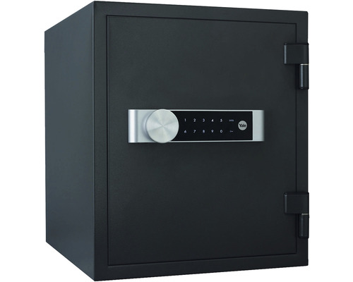 Zwarte kluis met digitaal cijferslot en Yale logo