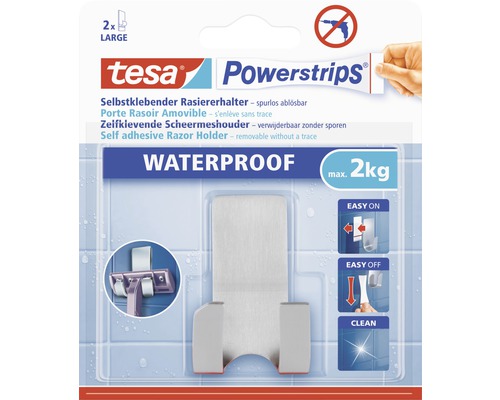 TESA Powerstrips Waterproof zelfklevende scheermeshouder RVS 1 stuk