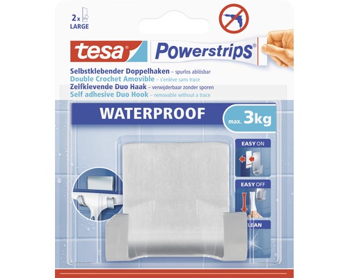 TESA Powerstrips Waterproof zelfklevende duo haak rechthoek RVS 1 stuk