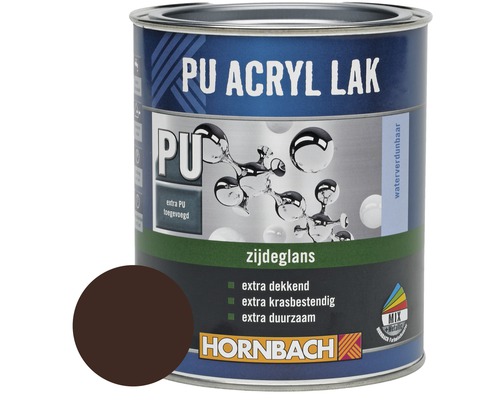 HORNBACH PU Acryl lak zijdeglans chocoladebruin 750 ml PU Acryllak blik met kleurvoorbeeld en Hornbach logo