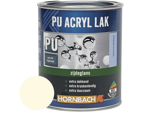 HORNBACH PU Acryl lak zijdeglans ral 9001 crèmewit 750 ml PU acryllak blik met kleurmonster en Hornbach logo