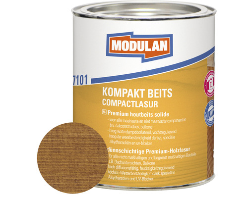 MODULAN 7101 Kompakt beits zijdeglans noten 750 ml Modulan Kompakt Beits Compactlasur houtlak blik met kleurvoorbeeld