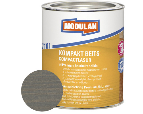 MODULAN 7101 Kompakt beits zijdeglans lichtgrijs 750 ml Modulan Kompakt Beits Compactlasur houtbeits in metalen emmer