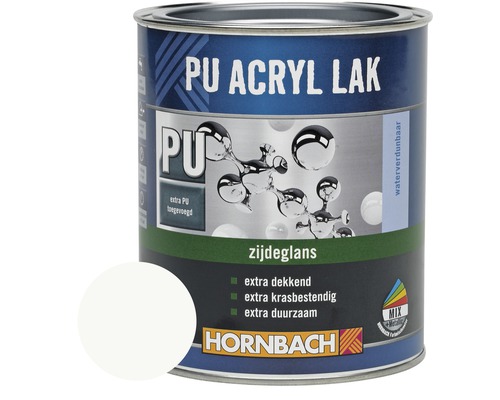 HORNBACH PU Acryl lak zijdeglans krijtwit 750 ml PU-acryllak blik met kleurvoorbeeld en Hornbach logo