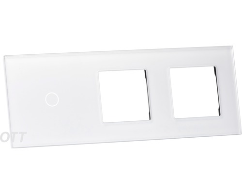 Schakelaarframe van glas met twee openingen voor schakelaars en een ronde sensor