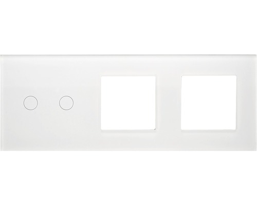ONE TWO TOUCH Bedieningspaneel glas combinatie 2x afdekraam/1x touch dubbel wit Schakelaarframe met twee knoppen en twee openingen