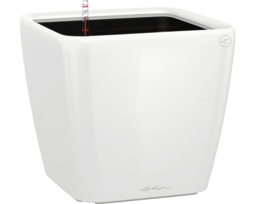LECHUZA All-in-One Set Plantenbak Premium Quadro Kunststof wit Ø 28 cm H 26 cm Vierkante bloempot met waterniveau-indicator