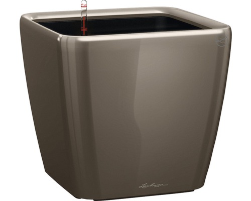 LECHUZA All-in-One Set Plantenbak Premium Quadro Kunststof bruin Ø 28 cm H 26 cm Vierkante plantenbak met waterniveau-indicator