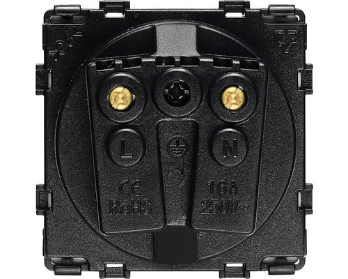 Achterkant van een schakelaarinzetstuk met aansluitingen voor de stroomvoorziening