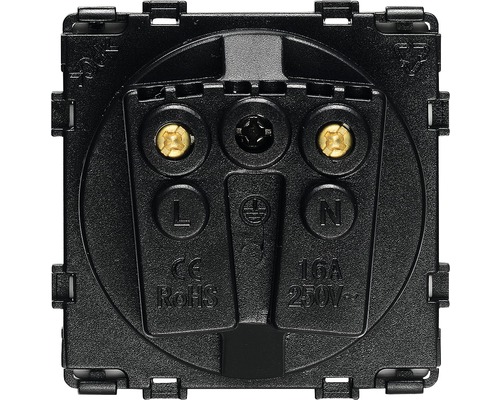 Achterkant van een zwarte schakelaar met aansluitingen